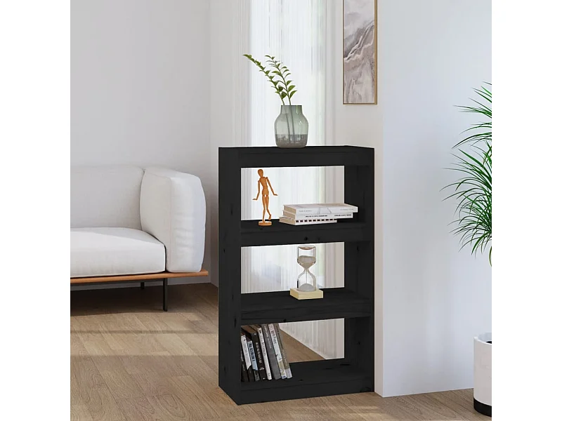 Libreria | Scaffale | Mobile di stoccaggio Divisorio Nero 60x30x103,5cm in Legno Massello di Pino