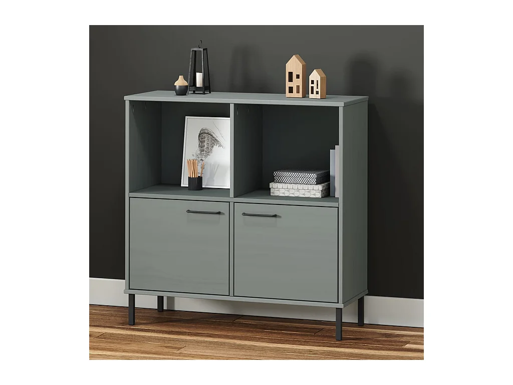 Bibliothèque | Etagère de rangement | Meuble de rangement avec pieds en métal Gris 90x35x90,5 cm Bois OSLO