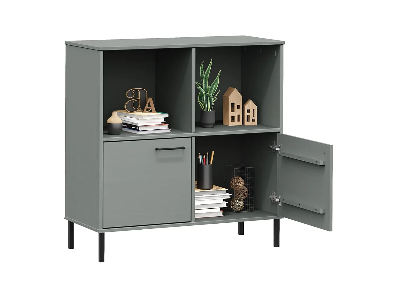 Bibliothèque | Etagère de rangement | Meuble de rangement avec pieds en métal Gris 90x35x90,5 cm Bois OSLO