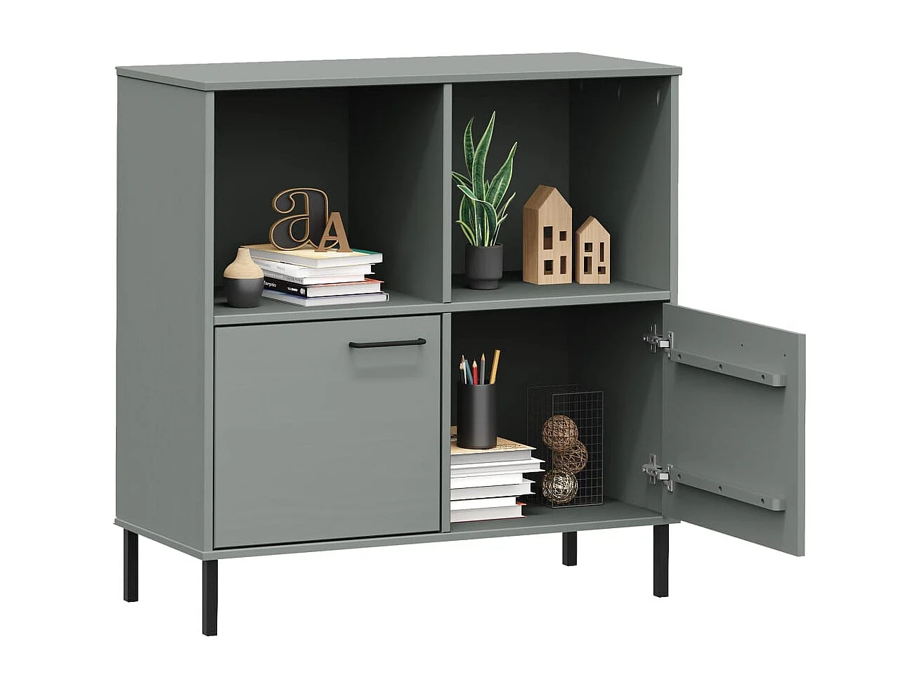 Bibliothèque | Etagère de rangement | Meuble de rangement avec pieds en métal Gris 90x35x90,5 cm Bois OSLO