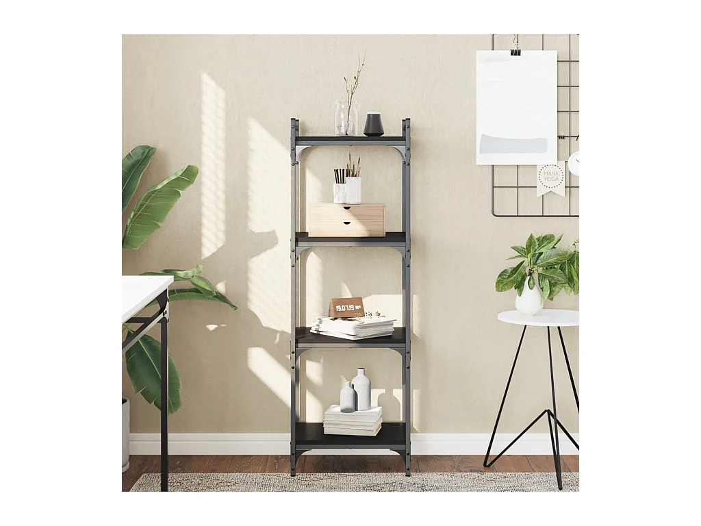 Libreria | Scaffale | Mobile di stoccaggio a 4 Ripiani Nera 40x30x120 cm in Legno Multistrato