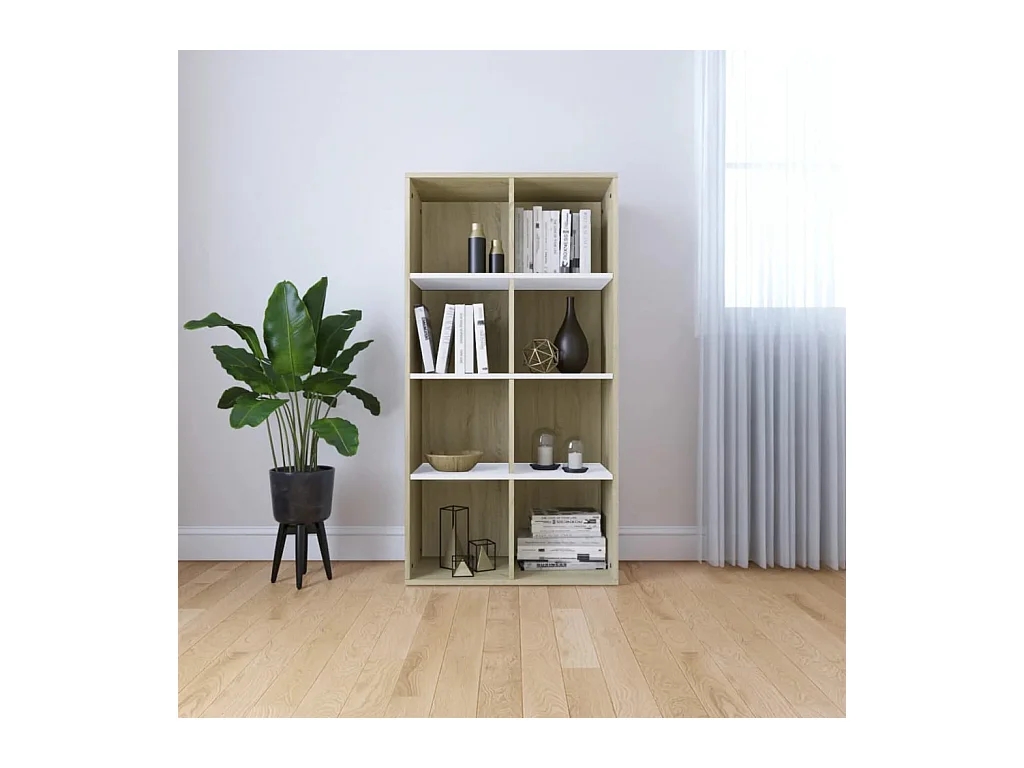 Bibliothèque | Etagère de rangement | Meuble de rangementt blanc et chêne sonoma bois d'ingénierie