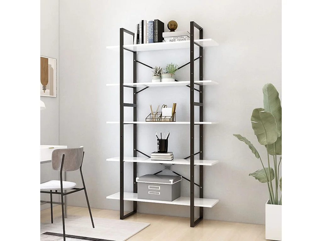 Bibliothèque | Etagère de rangement | Meuble de rangement à 5 niveaux Blanc 100x30x175 cm Bois d'ingénierie