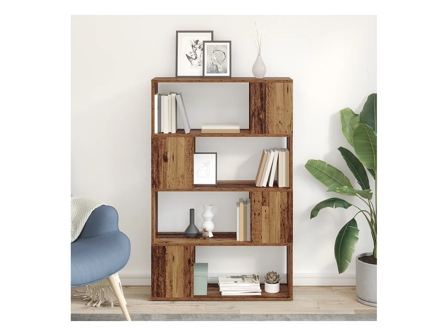 Bibliothèque | Etagère de rangement | Meuble de rangement vieux bois bois d'ingénierie 80 x 24 x 124 cm