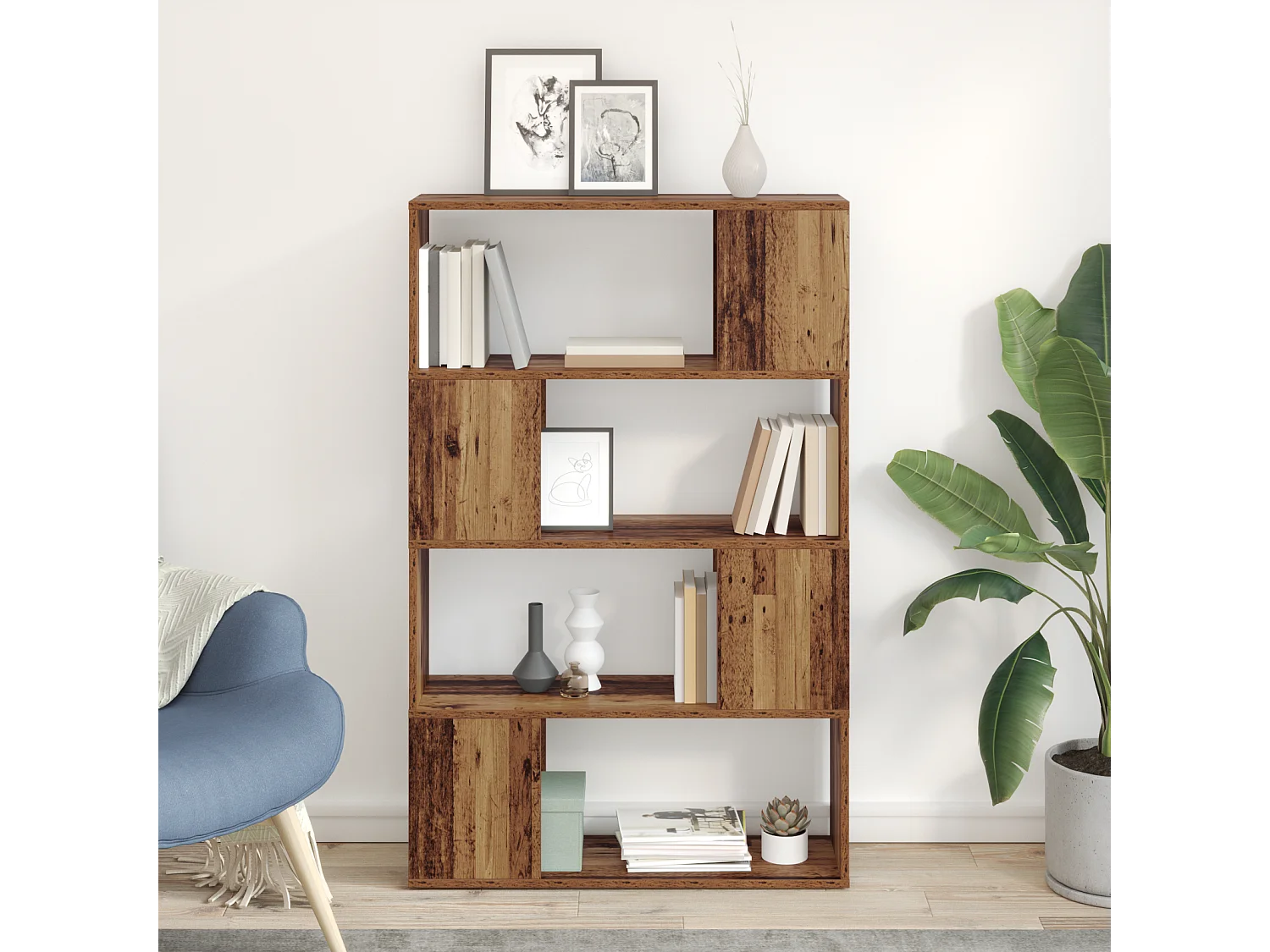 Bibliothèque | Etagère de rangement | Meuble de rangement vieux bois bois d'ingénierie 80 x 24 x 124 cm