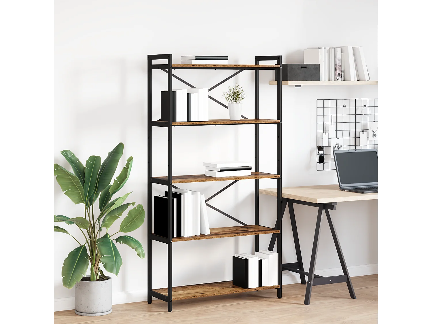 Bibliothèque | Etagère de rangement | Meuble de rangement Bois ancien 80 x 30 x 153 cm Bois et acier