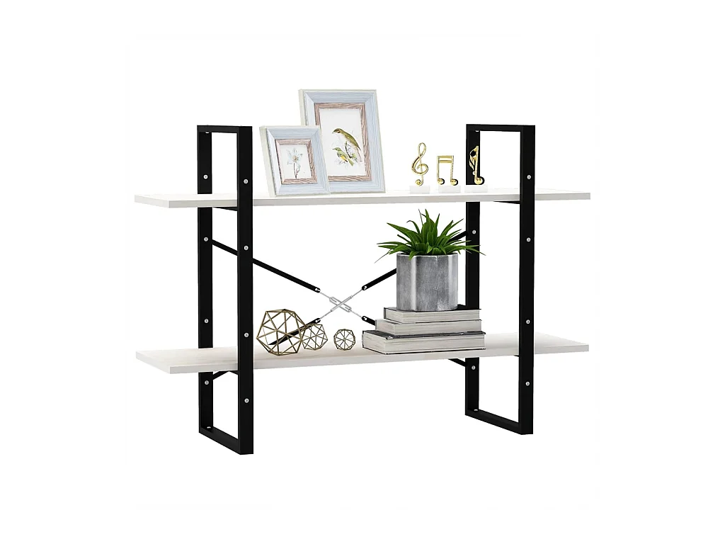 Libreria | Scaffale | Mobile di stoccaggio a 2 Ripiani Bianca 100x30x70 cm in Massello di Pino