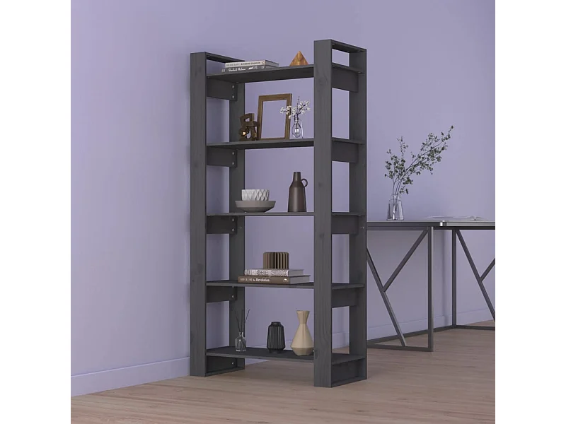 Bibliothèque | Etagère de rangement | Meuble de rangement Gris 80x35x160 cm Bois massif