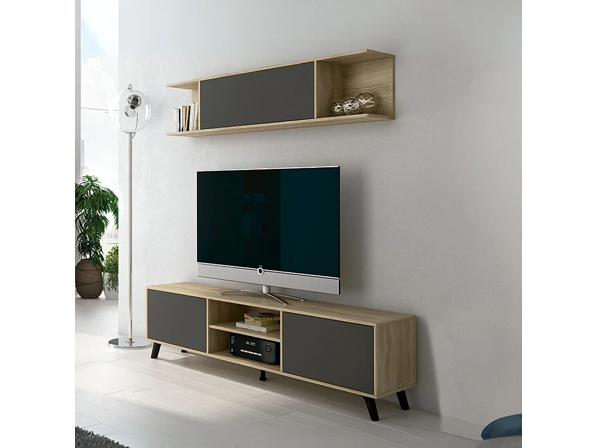 Estante alto Soto 2 compartimentos + armario cambria/grafito 35,2x160x27,8 cm