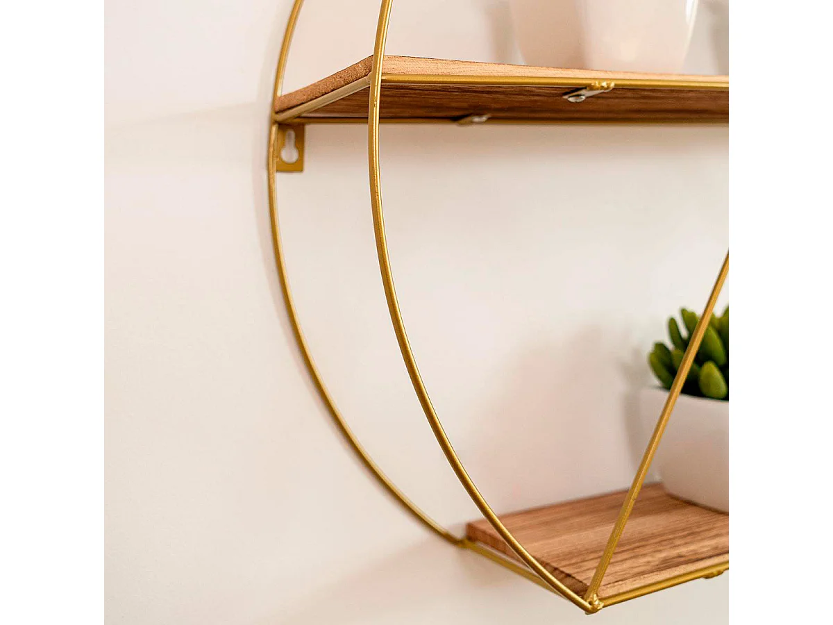 Estantería de pared MOA Vinthera forma circular natural/dorado 40x50x12 cm