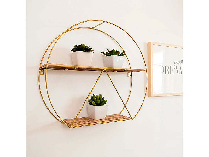 Estantería de pared MOA Vinthera forma circular natural/dorado 40x50x12 cm