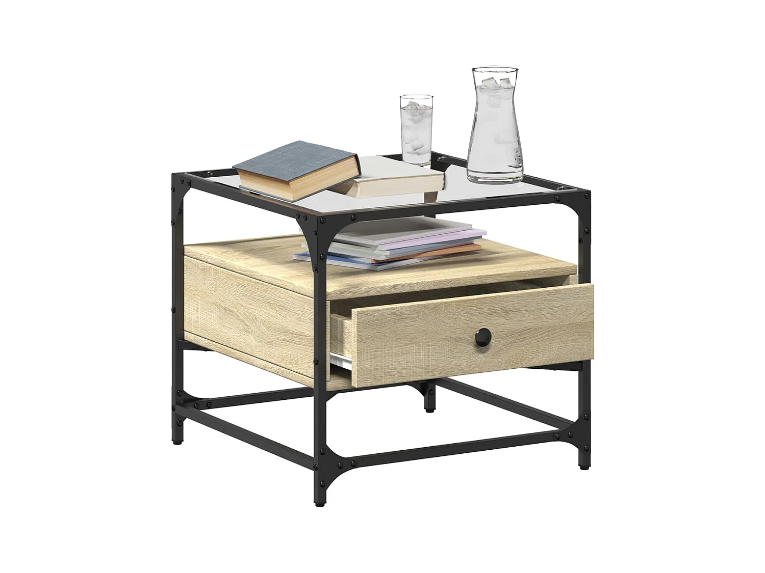 Mesa de centro tapa de vidrio acero roble Sonoma 50x50x45 cm ES221953