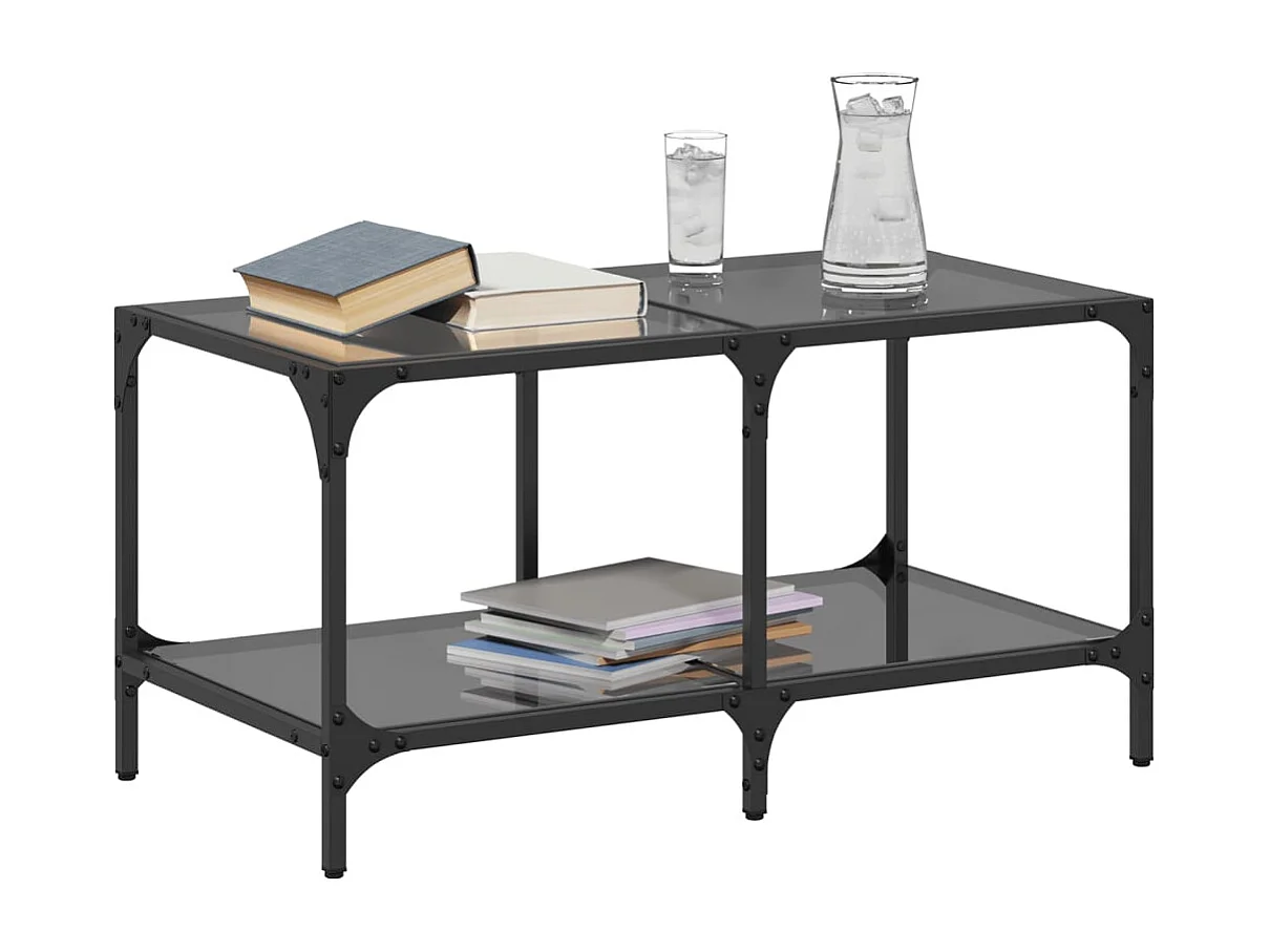 Table basse avec dessus en verre noir 78,5x40x40 cm acier FR493651