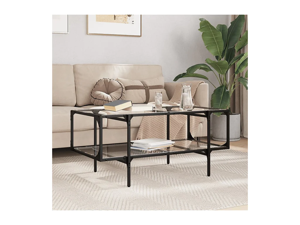 Table basse avec dessus en verre transparent 98,5x50x45cm acier FR783114