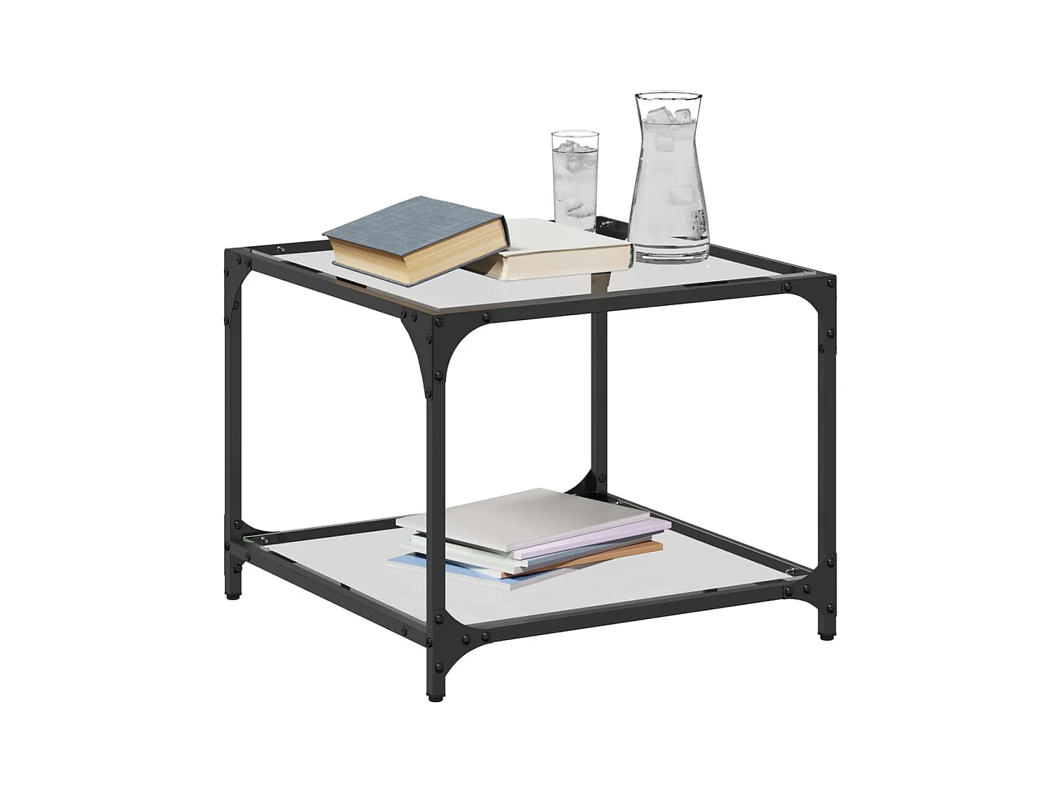 Table basse avec dessus en verre transparent 50x50x40 cm acier FR914815