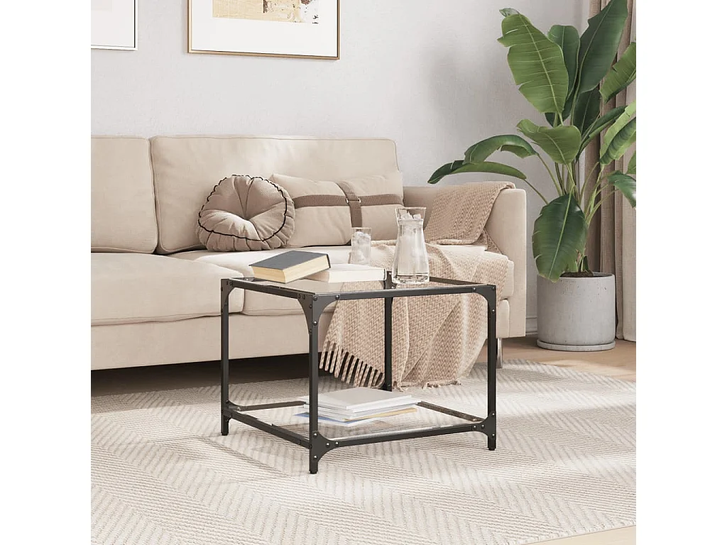 Mesa de centro superficie vidrio transparente acero 50x50x40 cm ES271354