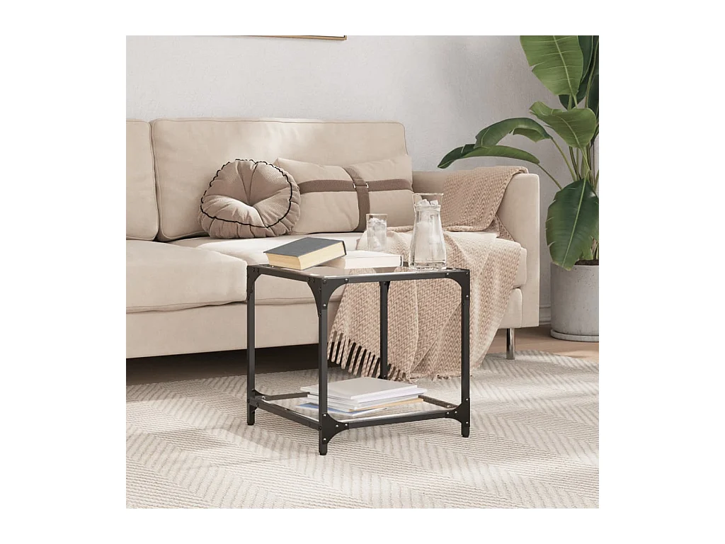 Mesa de centro superficie vidrio negra y acero 40x40x40 cm ES424058