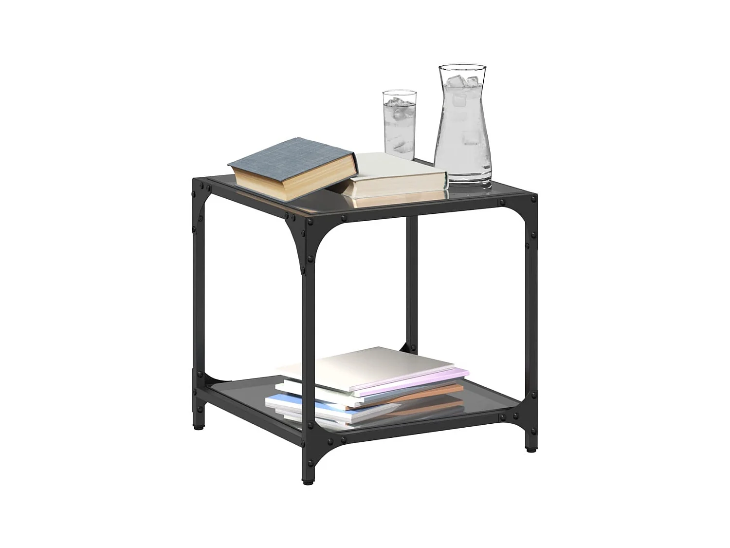 Mesa de centro superficie vidrio negra y acero 40x40x40 cm ES424058