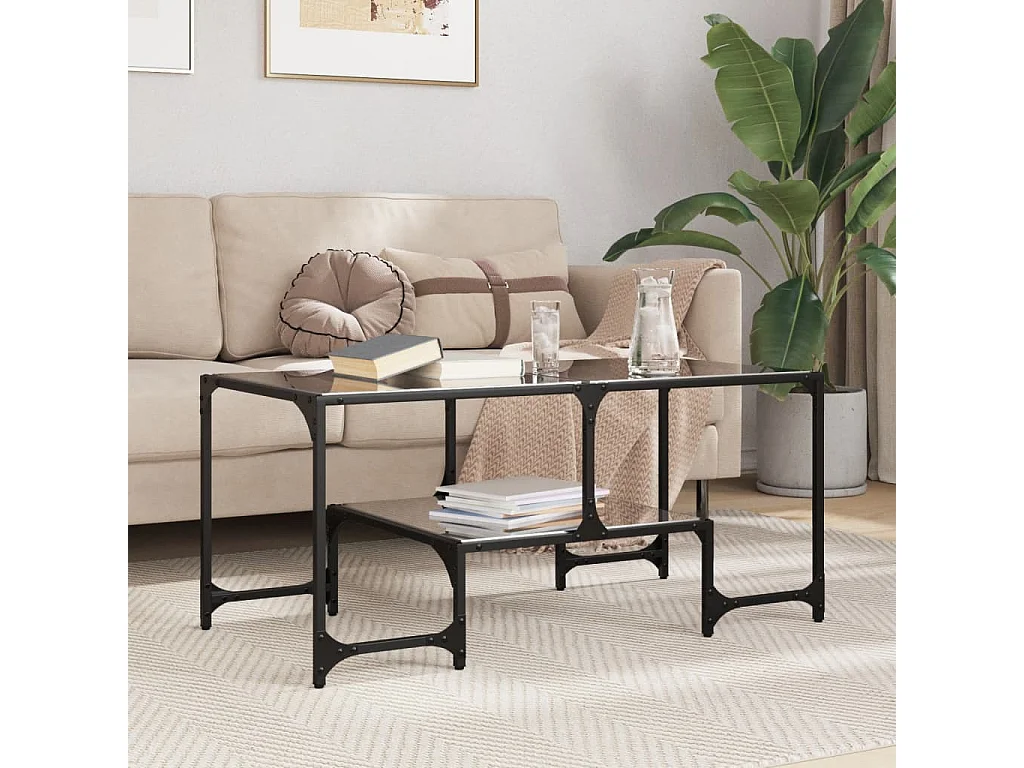 Table basse avec dessus en verre noir 98,5x50x45 cm acier FR215477