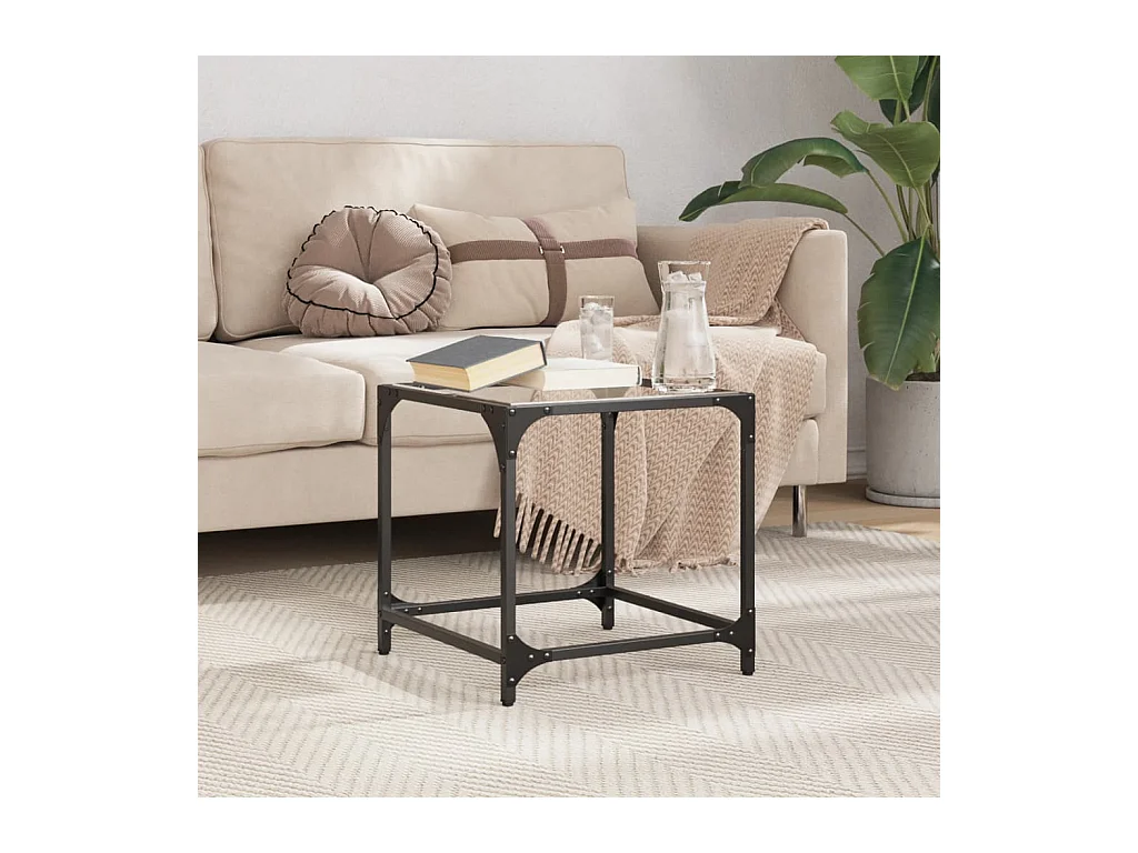 Table basse avec dessus en verre transparent 40x40x40 cm acier FR621620