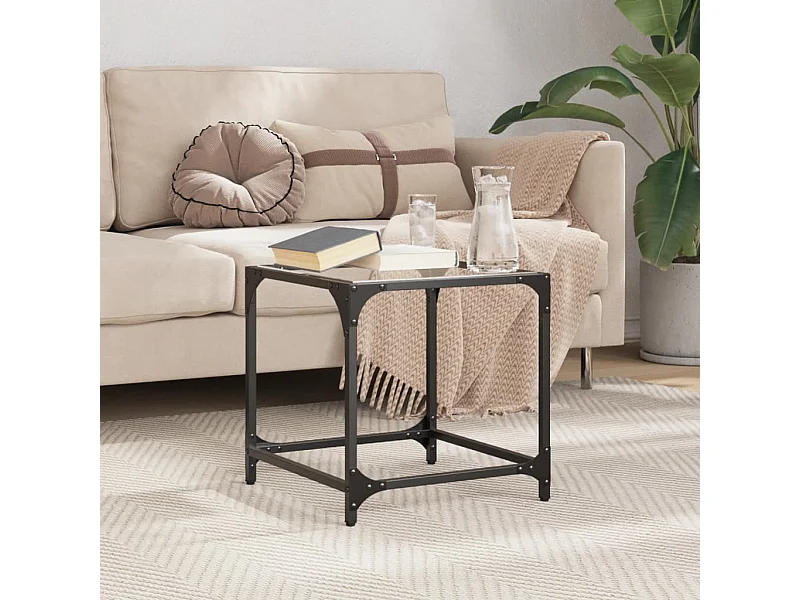 Salontafel met transparant glazen blad 40x40x40 cm staal BE896574