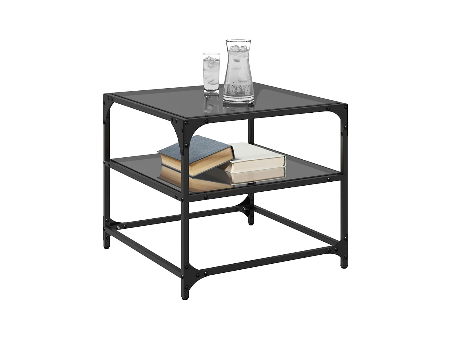Mesa de centro superficie vidrio 2 uds acero negro 50x50x45 cm ES591571
