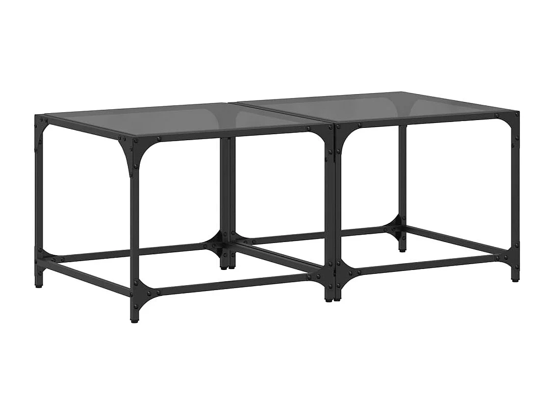 Mesas de centro c/ topo em vidro preto 2 pcs 50x50x40 cm aço PT842609