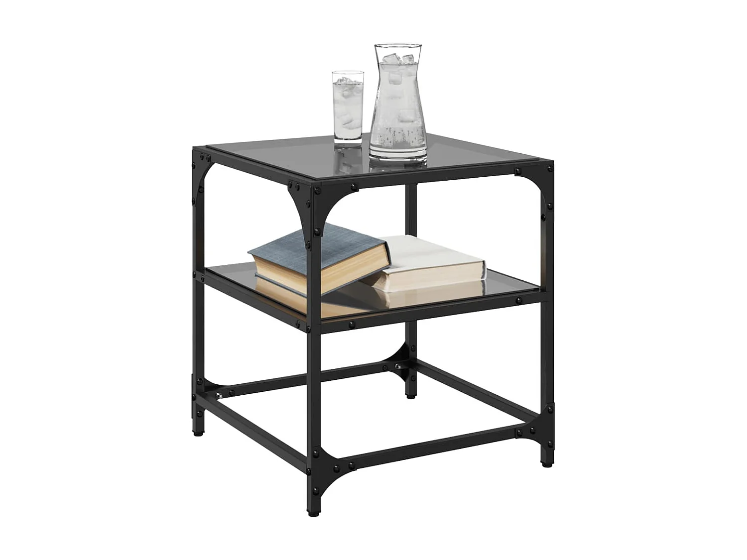 Mesa de centro superficie vidrio 2 uds acero negro 40x40x45 cm ES555532