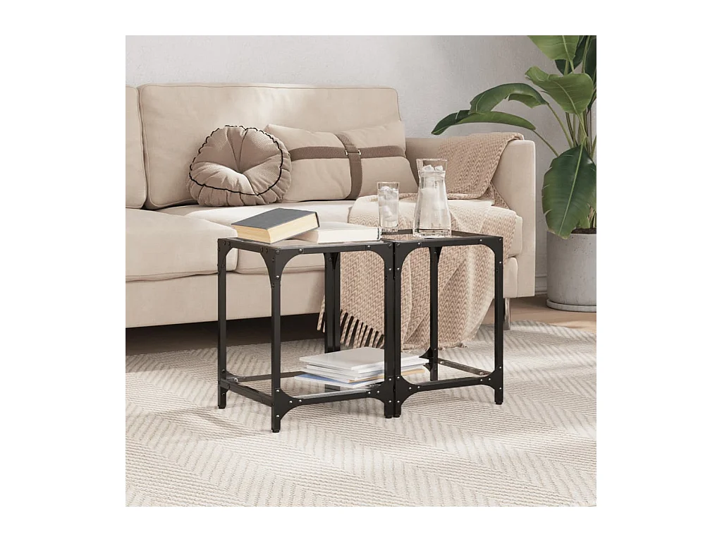 Mesas de centro 2 uds vidrio transparente y acero 30x30x40 cm ES479797