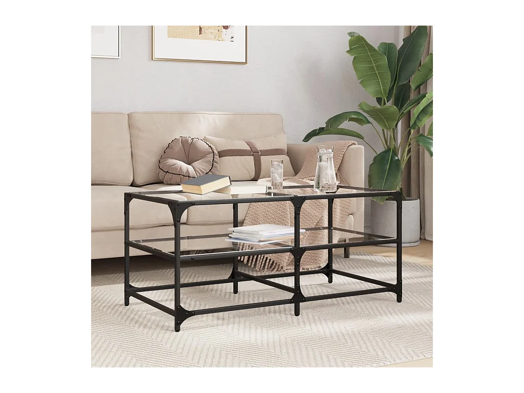 Table basse avec dessus en verre transparent 98,5x50x45cm acier FR973845