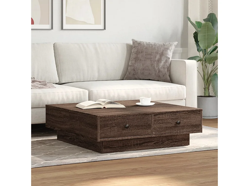 Mesa de centro de madera de ingeniería marrón roble 90x90x28 cm ES611815