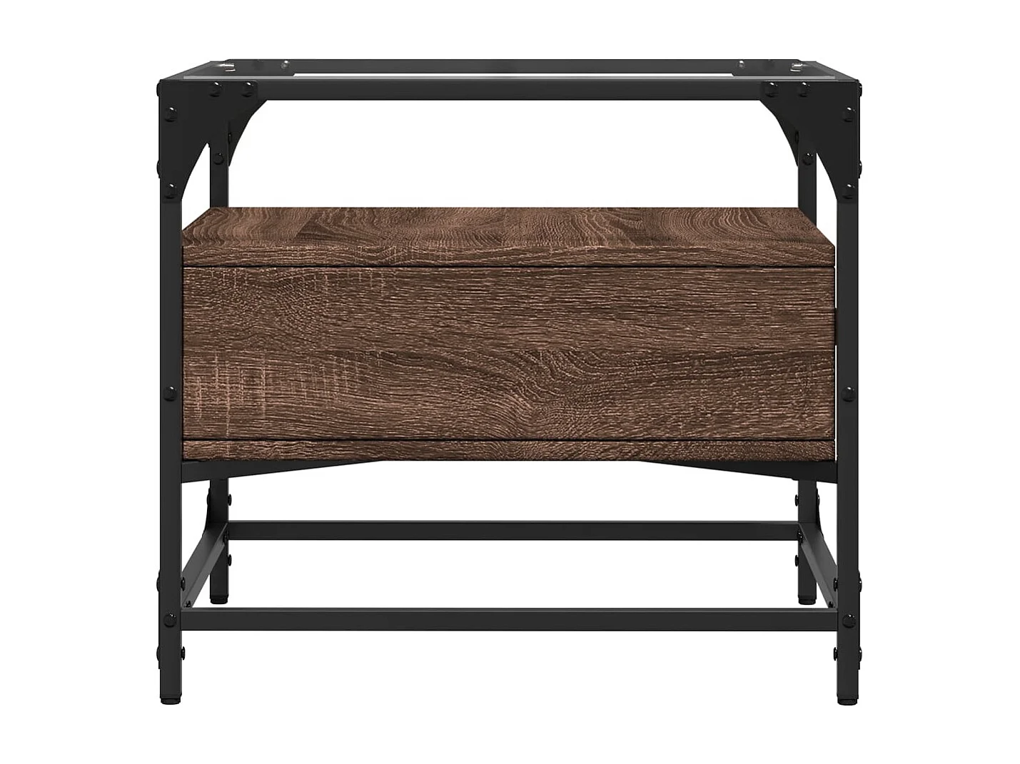 Table basse et dessus en verre chêne marron 50x50x45 cm acier FR771678