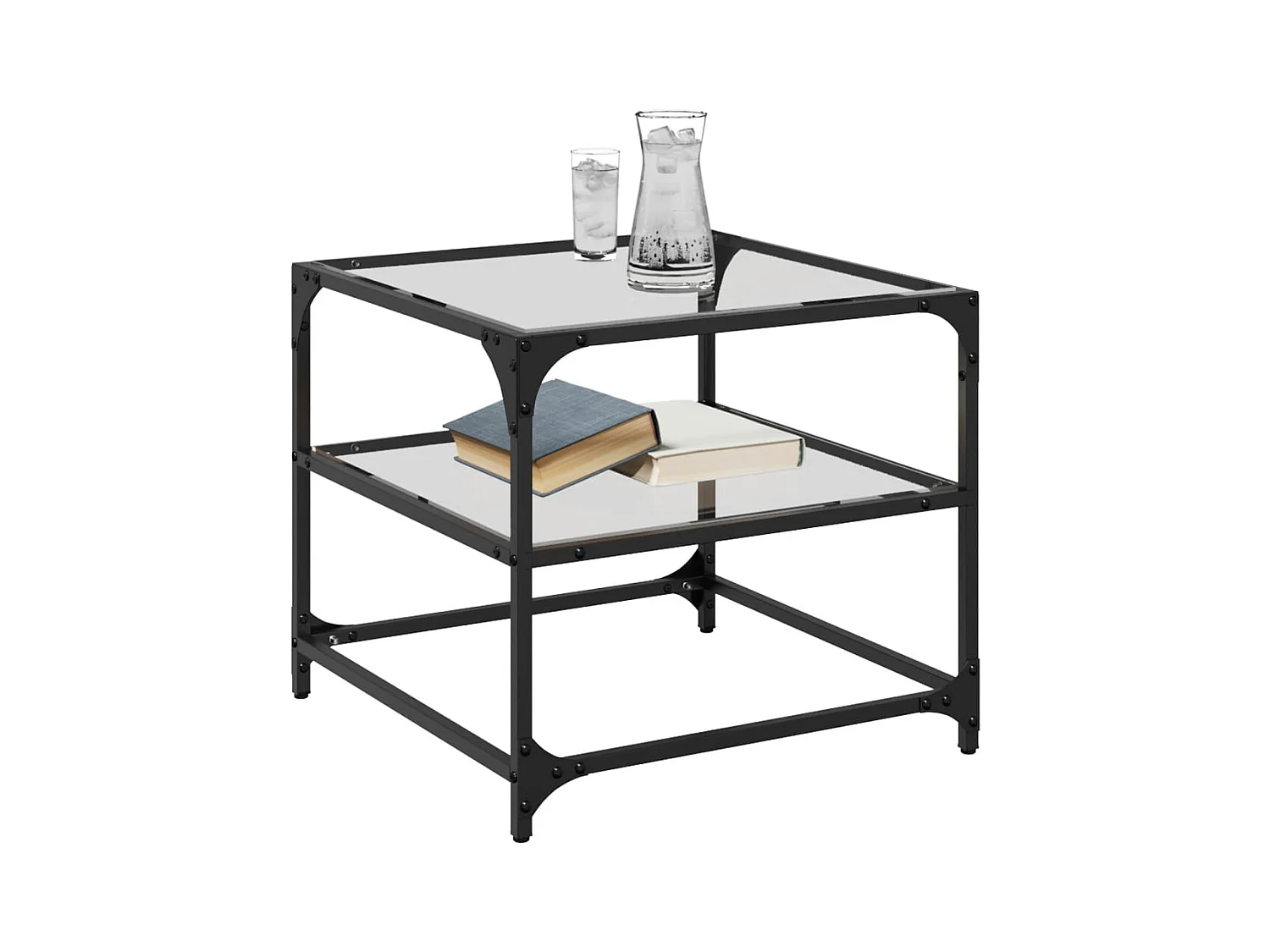 Table basse avec dessus en verre transparent 50x50x45 cm acier FR533147