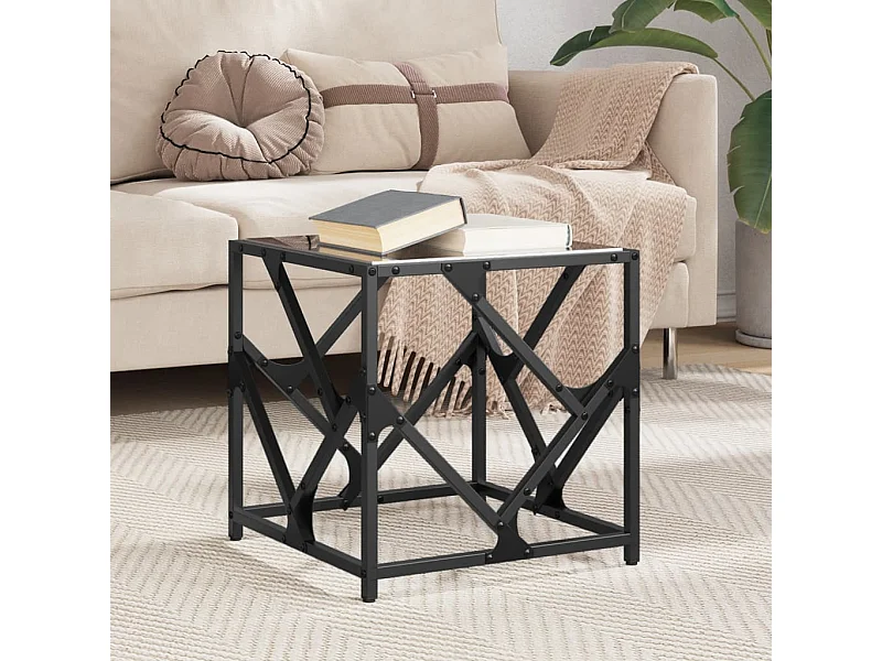 Mesa de centro de acero superficie de vidrio negra 40x40x41 cm ES448697
