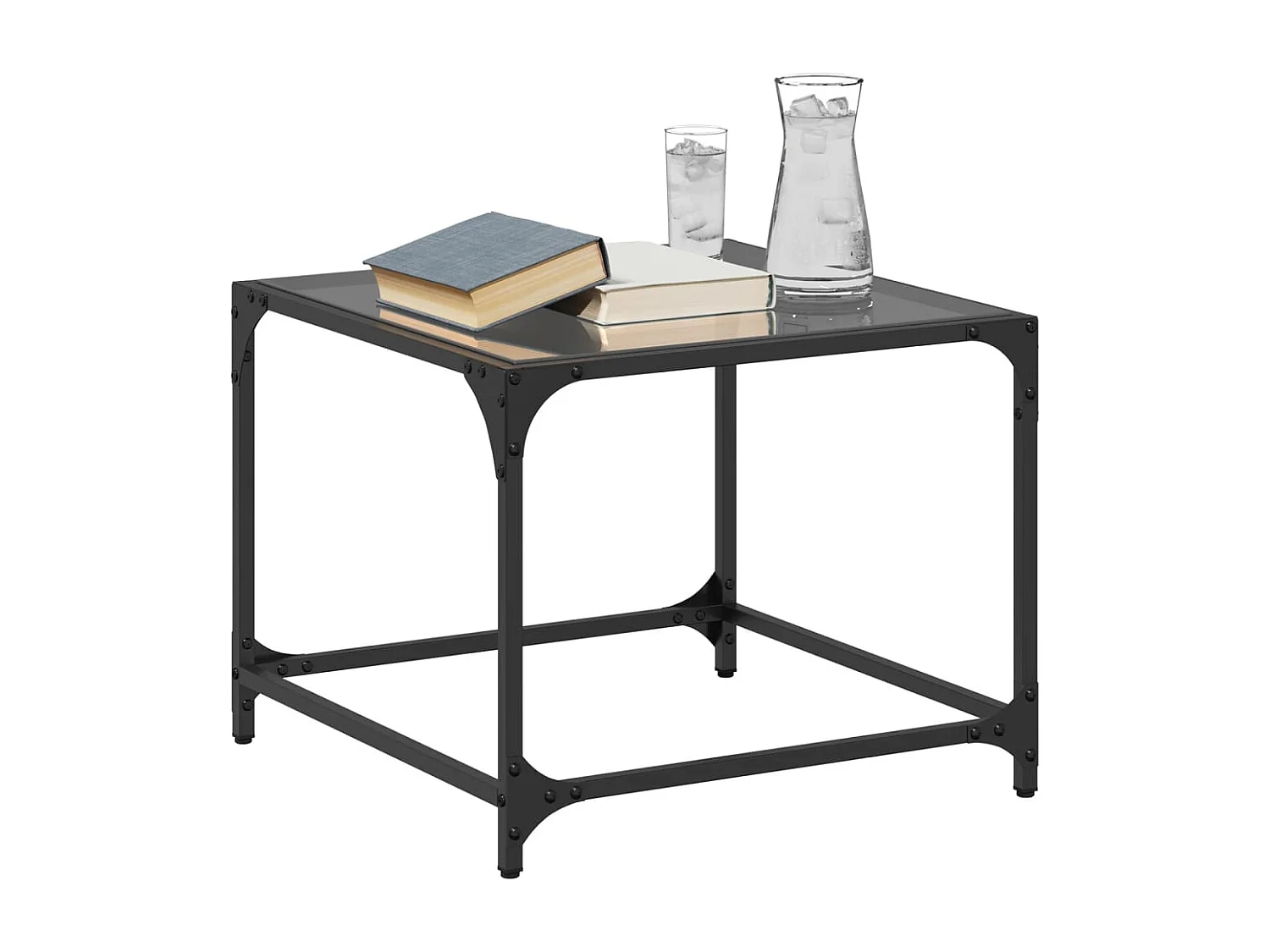 Mesa de centro com topo em vidro preto 50x50x40 cm aço PT967214