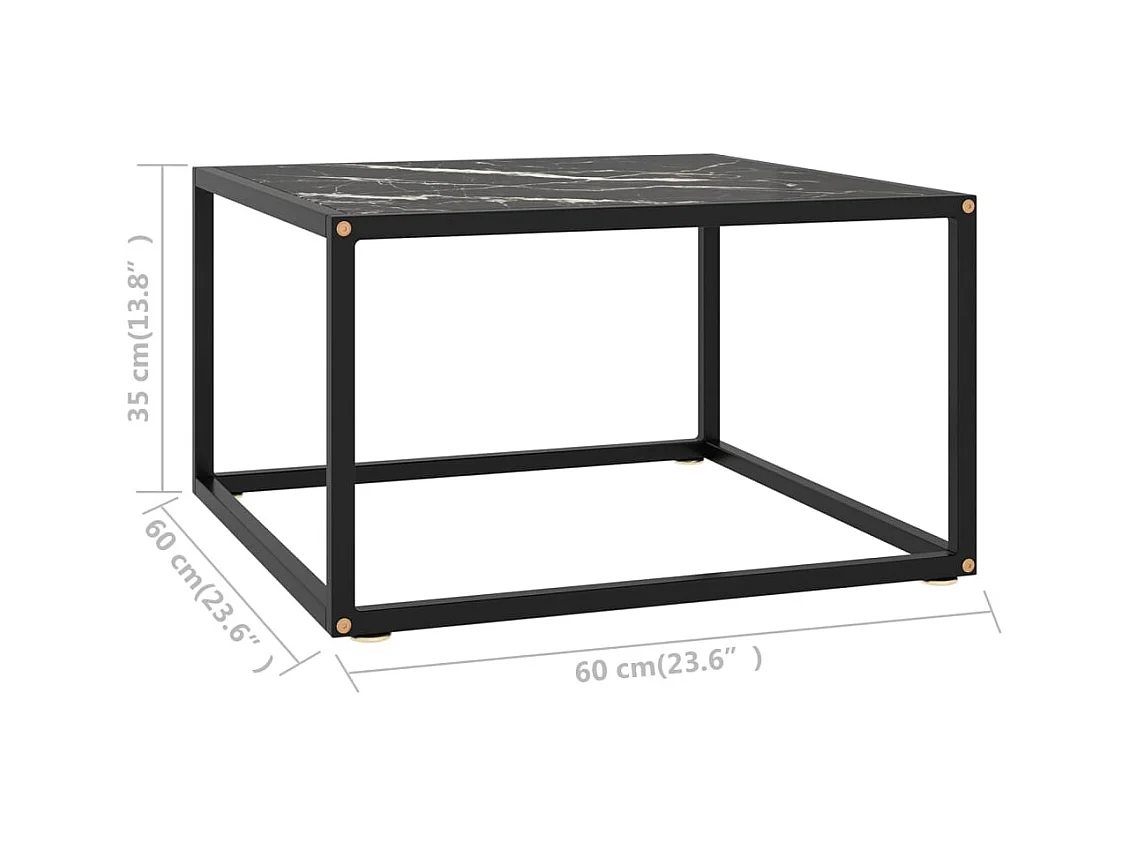 Mesa de centro negra con vidrio de mármol negro 60x60x35 cm ES477209