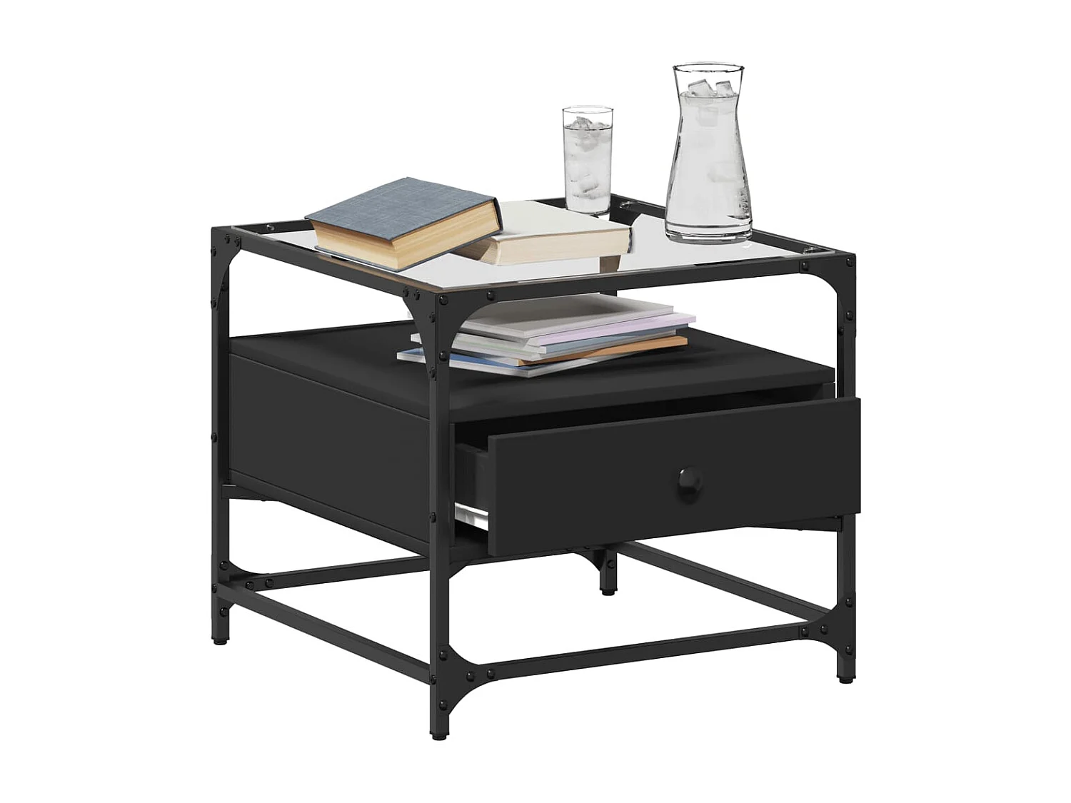 Mesa de centro superficie de vidrio acero negro 50x50x45 cm ES446902