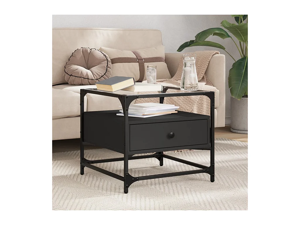 Table basse avec dessus en verre noir 50x50x45 cm acier FR456909