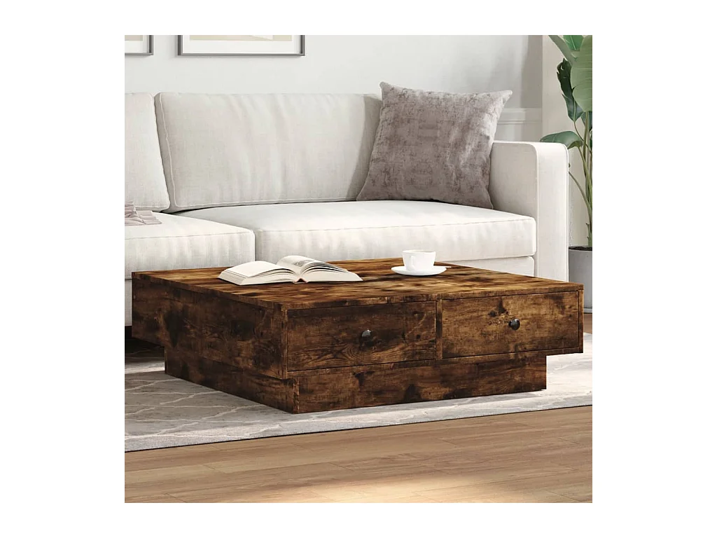Table basse Chêne fumé 90x90x28 cm Bois d'ingénierie FR350158