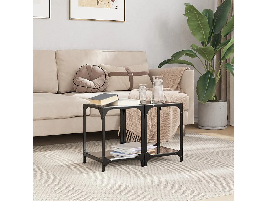 Tables basses avec dessus en verre noir 2 pcs 30x30x40 cm acier FR528738