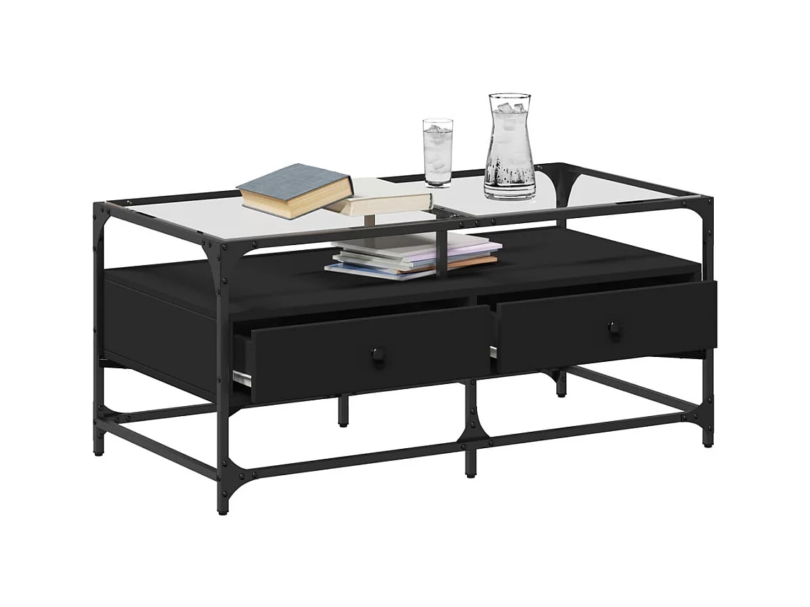 Mesa de centro superficie de vidrio acero negro 98,5x50x45 cm ES368691