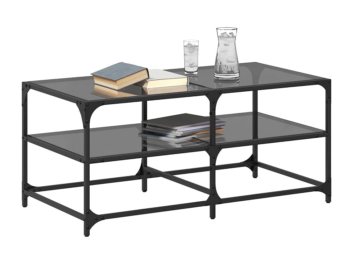 Table basse avec dessus en verre noir 98,5x50x45 cm acier FR560713
