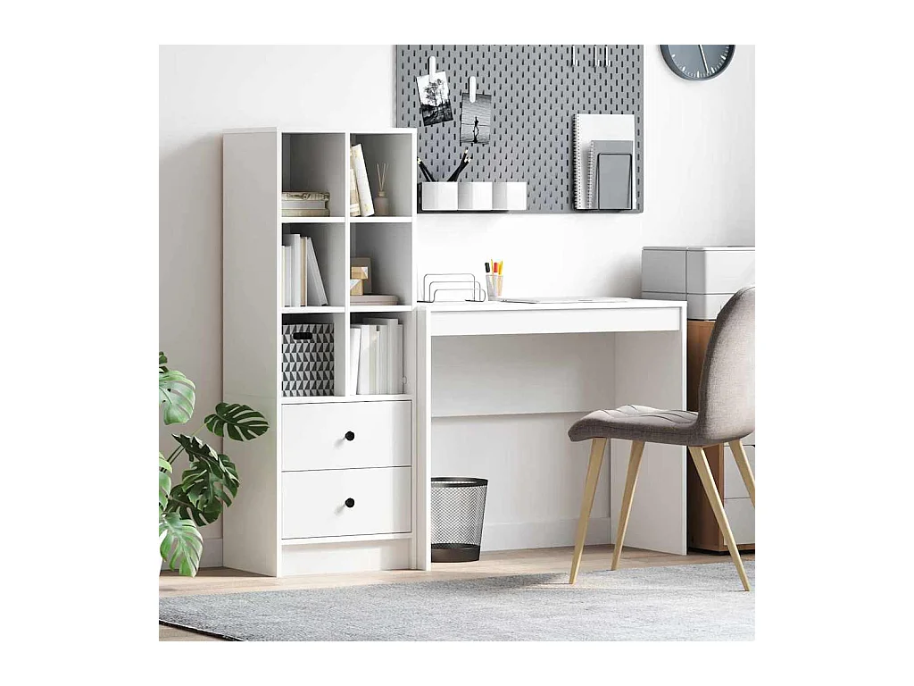 Bureau avec rangement avec tiroir 2 pcs Blanc Bois d'ingénierie