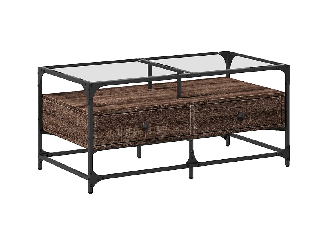 Mesa de centro con puertas de vidrio marrón roble 68,5x50x50 cm ES351936