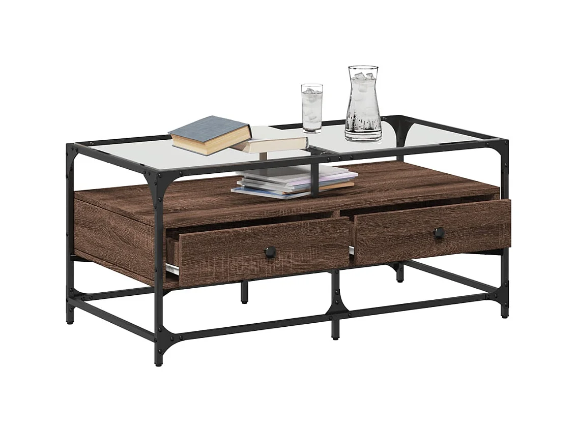 Mesa de centro con puertas de vidrio marrón roble 68,5x50x50 cm ES351936