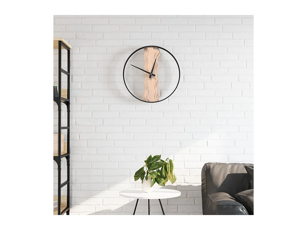 Horloge murale marron Ø35 cm fer et bois de chêne FR988874