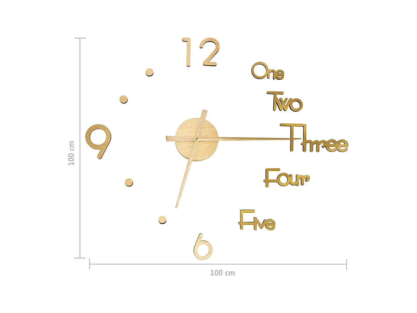 Reloj 3D de pared con diseño moderno dorado 100 cm XXL ES746394