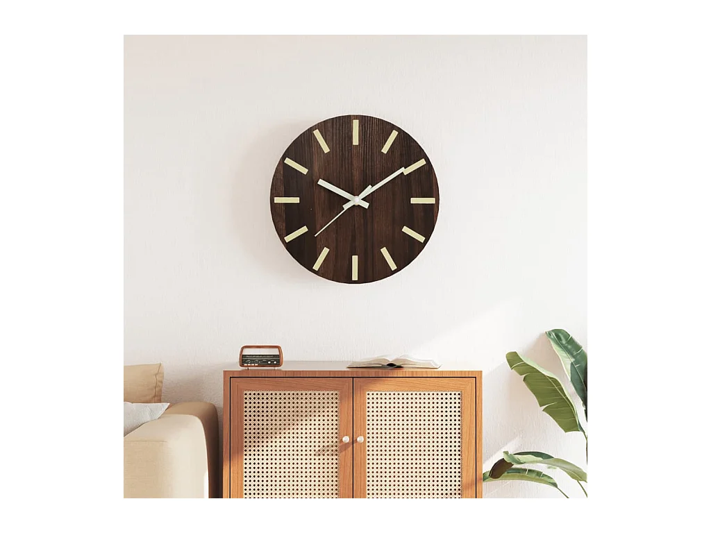 Horloge murale et échelles et aiguilles lumineuses marron Ø30cm FR424494