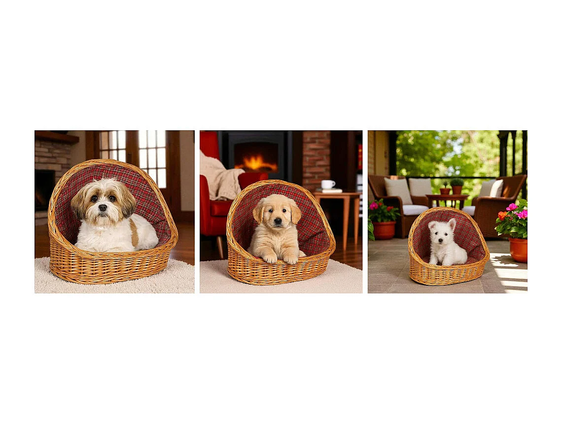 Panier pour animaux en osier avec coussin, 46x34x36 cm, petit