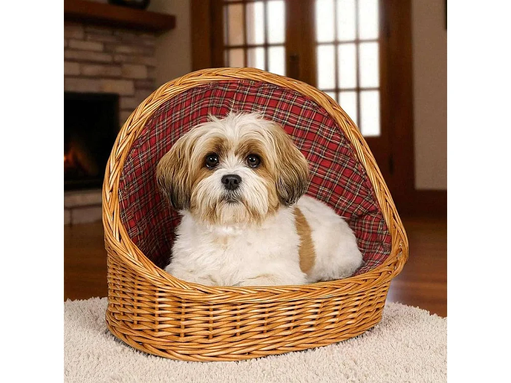 Rieten huisdierbed met kussen, 63x43x52 cm, groot